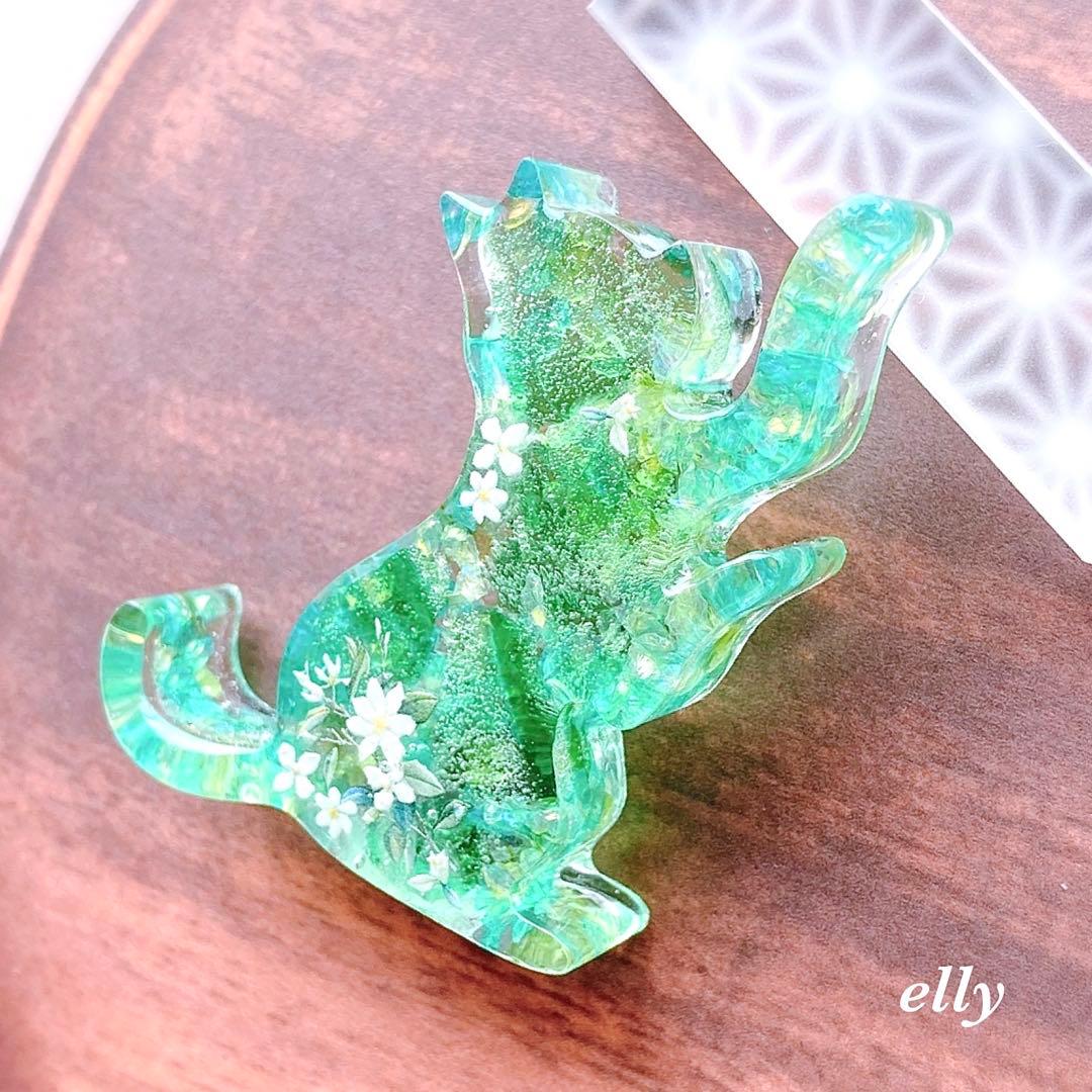 【ゆきゆっきー❄様】1284.琉球ガラス　ジャスミン　ジャンピング猫　レジン