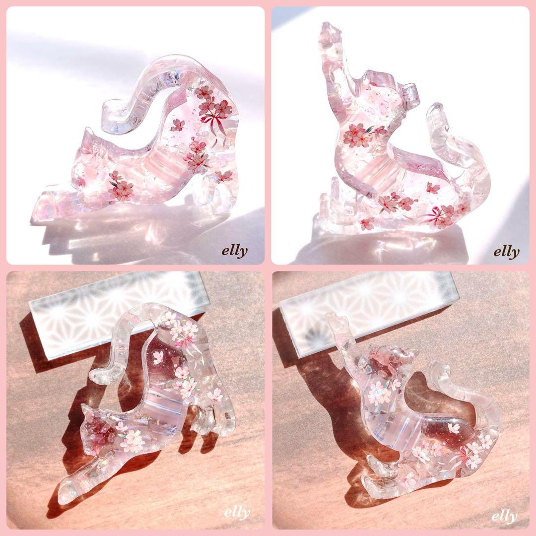 【ゆきゆっきー❄様】1284.琉球ガラス　ジャスミン　ジャンピング猫　レジン