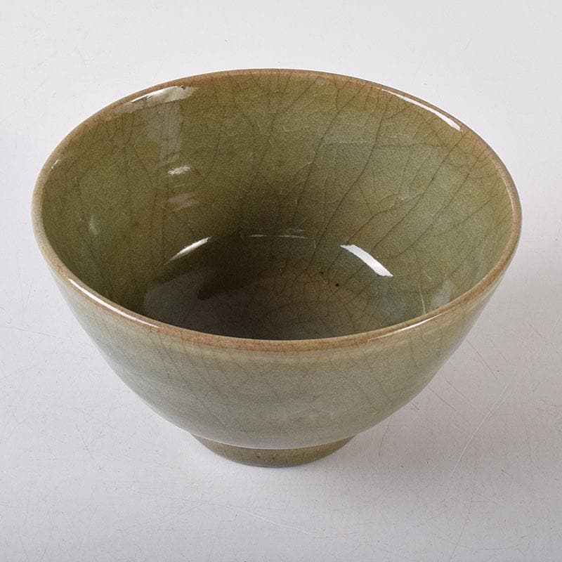 朝鮮　高麗青磁　雲鶴図　茶碗　仕覆付　C　7619