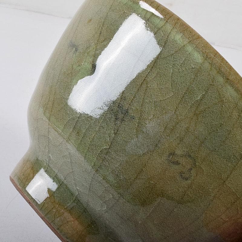 朝鮮　高麗青磁　雲鶴図　茶碗　仕覆付　C　7619