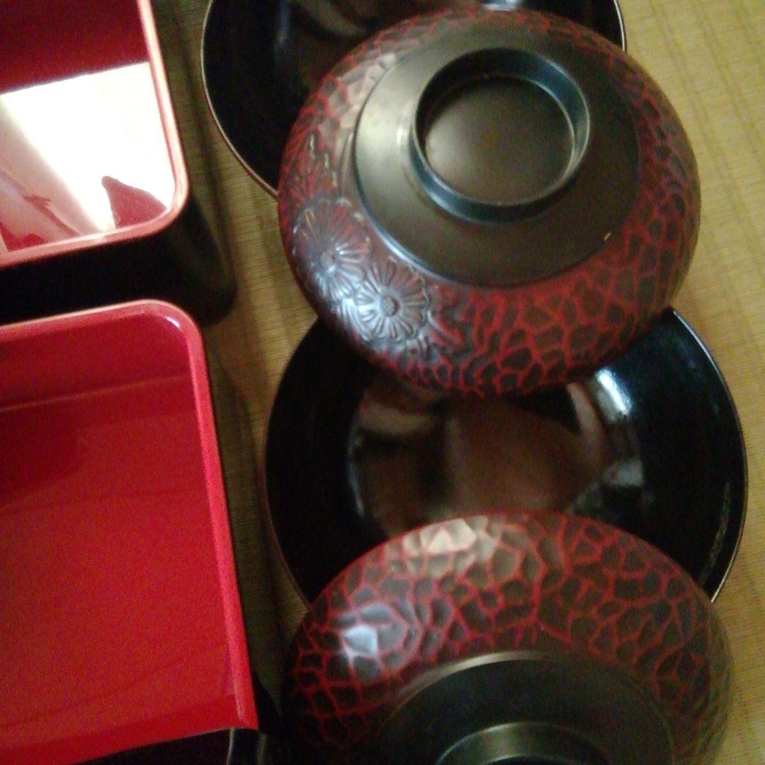 うな重箱　お吸い物碗　セット　山中漆器　土用丑の日　鎌倉彫　松　もみじ