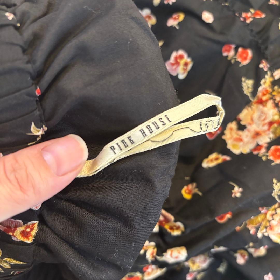 美品 PINK HOUSE 花柄フレアスカート 黒