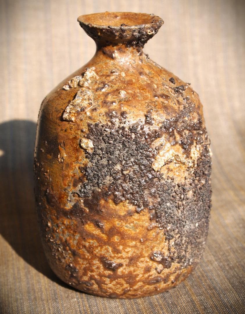 最上作★難波正巳★備前灰被り徳利★共箱★かせ胡麻