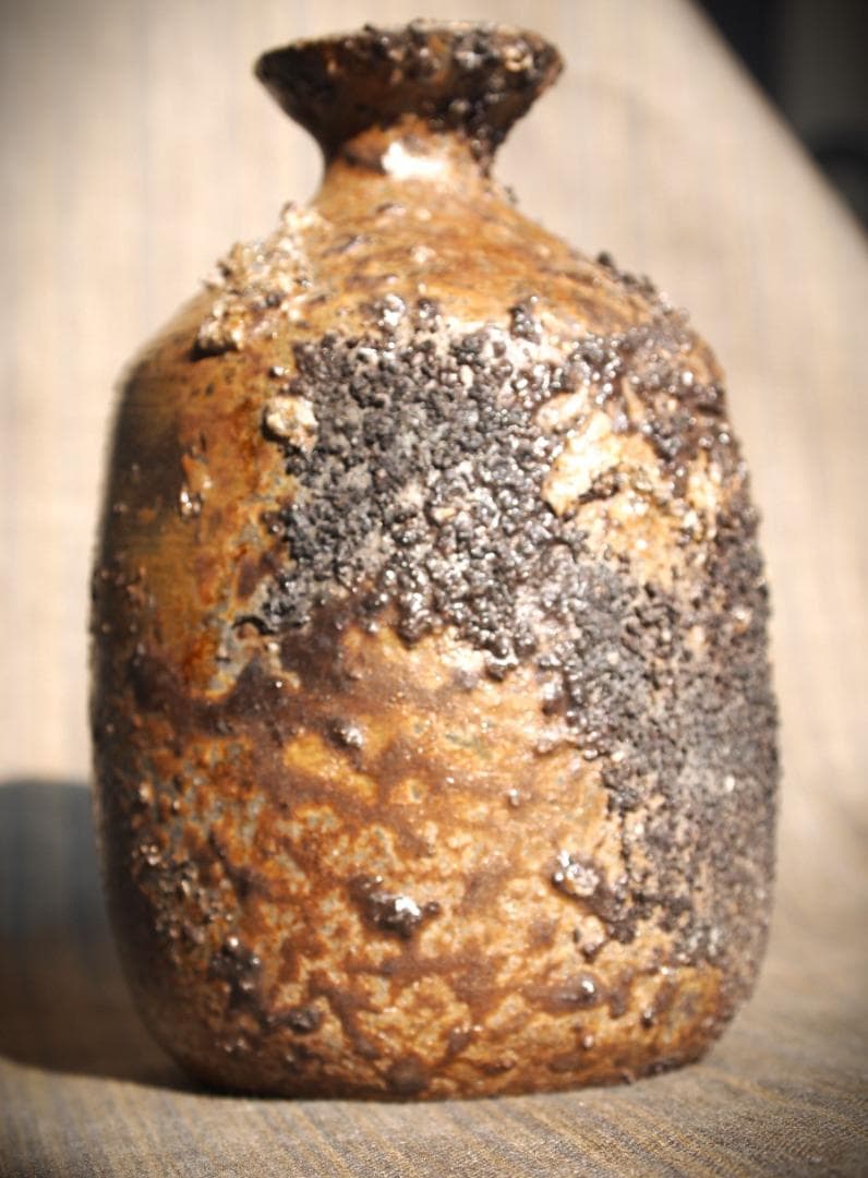 最上作★難波正巳★備前灰被り徳利★共箱★かせ胡麻