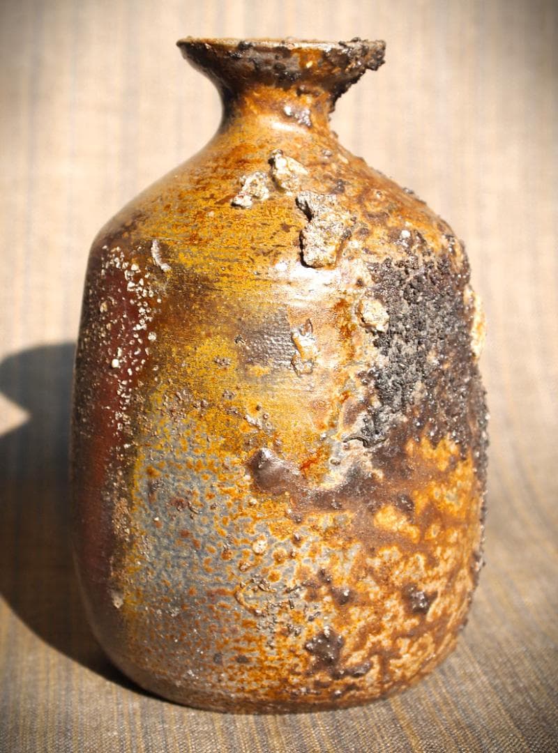 最上作★難波正巳★備前灰被り徳利★共箱★かせ胡麻