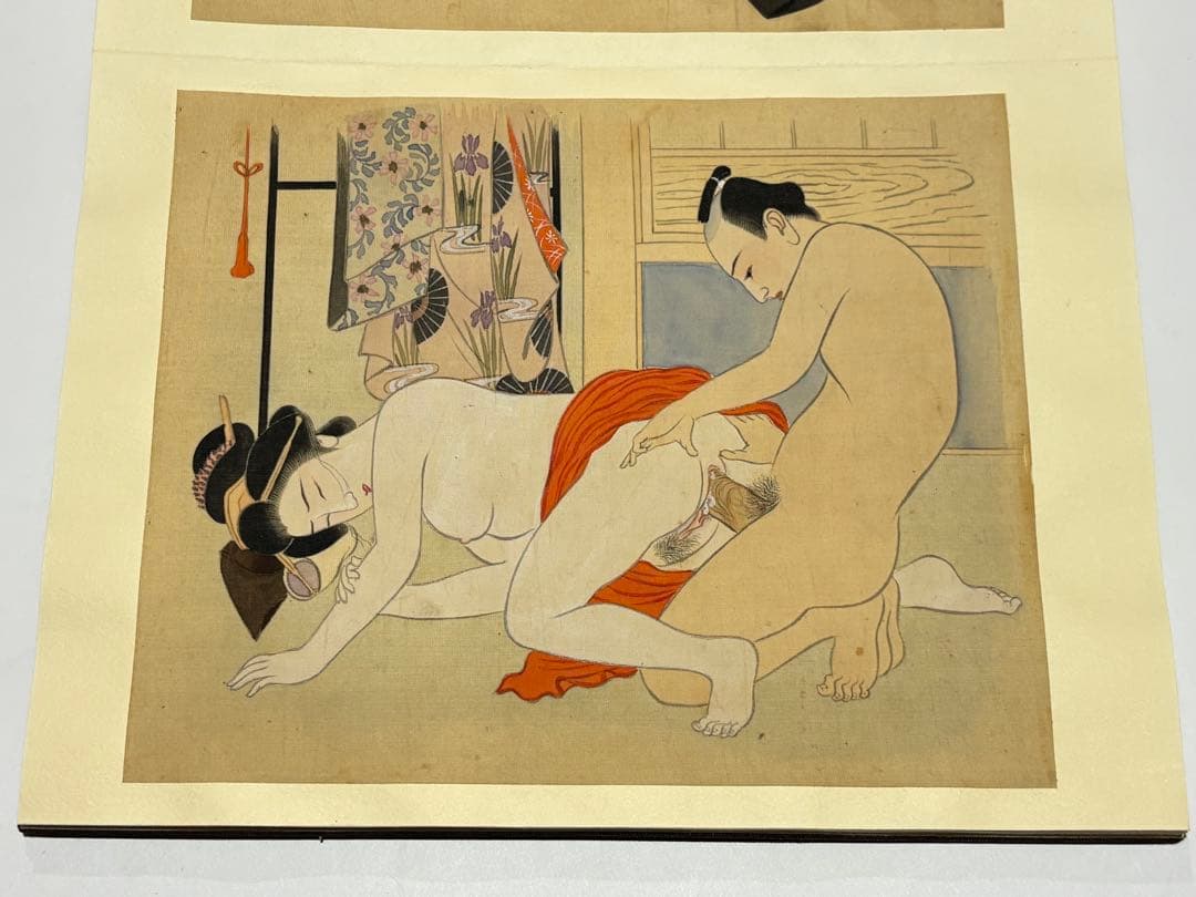 「彩色絹本 春画帖」艶本 明治？大正？頃筆 1帖|和本 わじるし 枕絵
