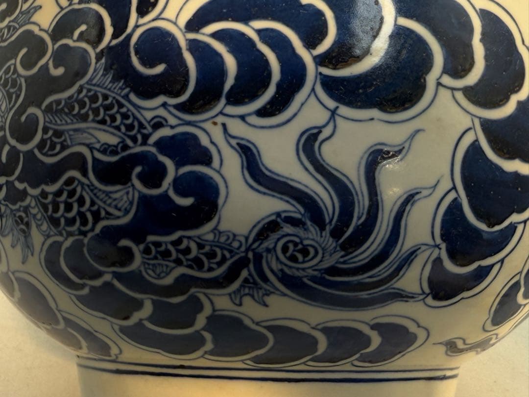 中国　清時代　染付　龍紋壺　青華　送料込み251210