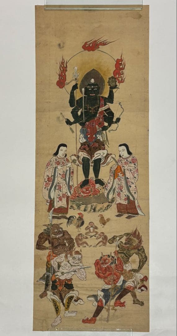 「大型彩色木版画 青面金剛像」木版刷 1枚|和本古典籍江戸時代仏教美術仏画