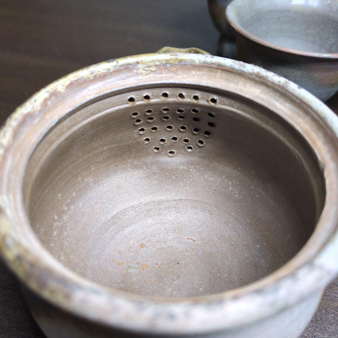 小野田賢一 作 備前 窯変 煎茶器(煎茶碗五客・湯冷まし・宝瓶) 共箱 煎茶道具
