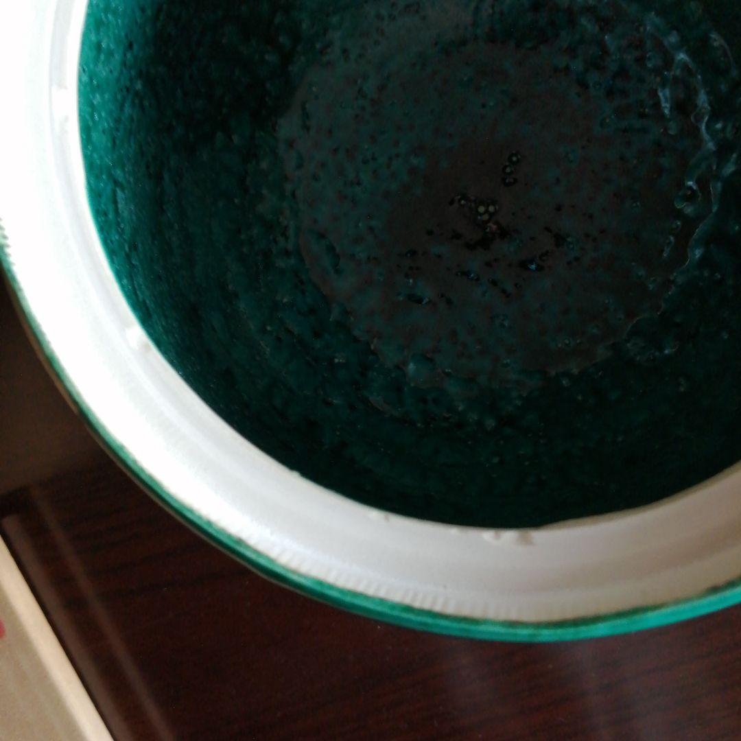 瀬戸焼　加藤偉三　土耳古青釉山帰末文水指　20cm