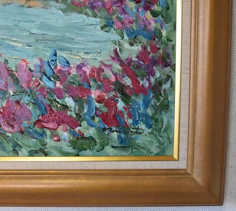 春の喜び、川流れる　20号大作　洋画家　無所属・岩田紀子　肉筆真作保証