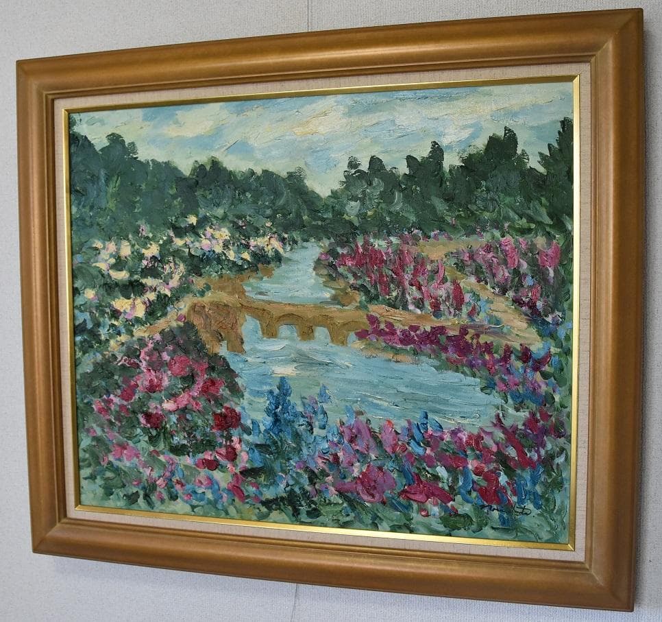 春の喜び、川流れる　20号大作　洋画家　無所属・岩田紀子　肉筆真作保証