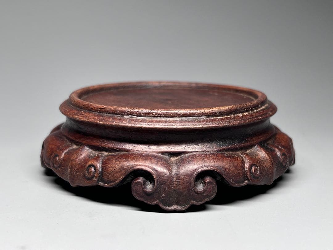 古美術　唐木　花台一対　飾り台　巻雲紋　華道具　盆栽台　置物　香炉台　木製