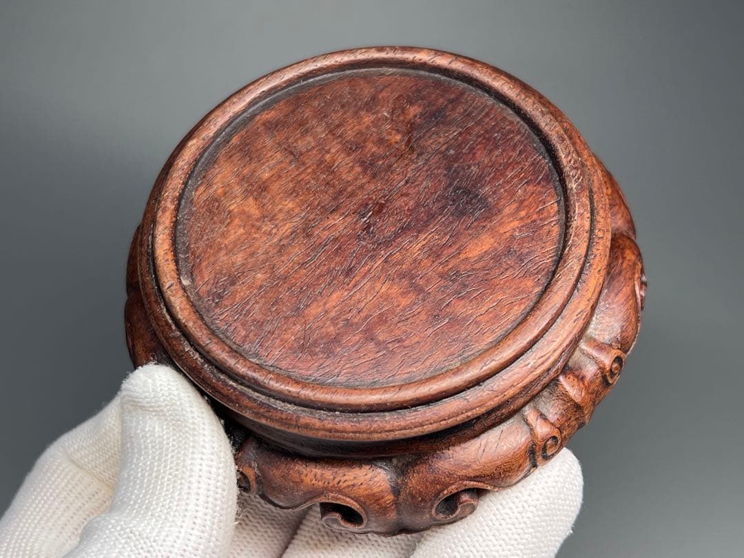 古美術　唐木　花台一対　飾り台　巻雲紋　華道具　盆栽台　置物　香炉台　木製