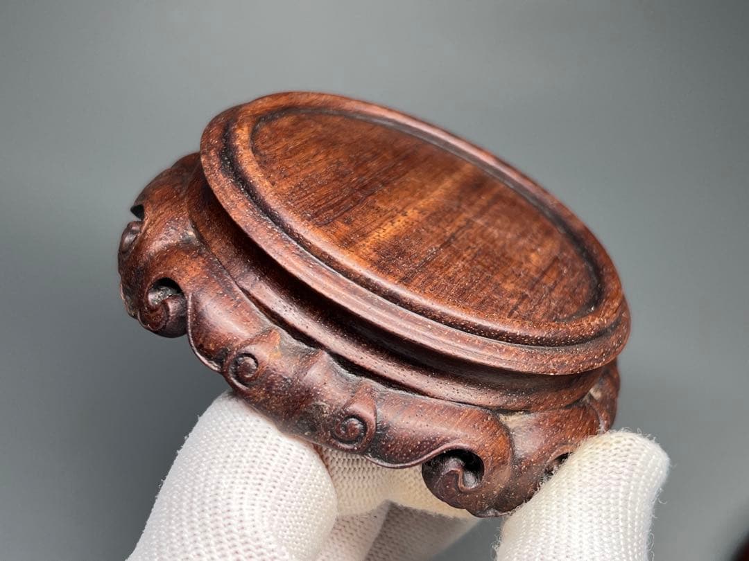 古美術　唐木　花台一対　飾り台　巻雲紋　華道具　盆栽台　置物　香炉台　木製