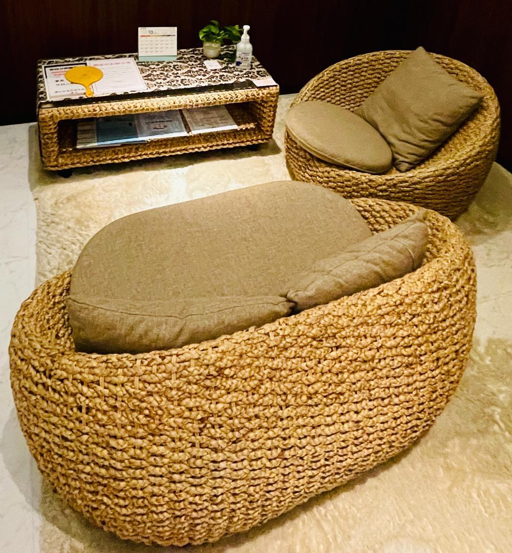 ラタン風ソファセット ベージュクッション付き　引取り限定