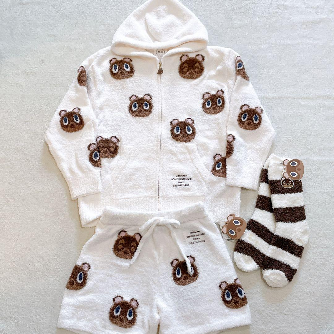 あつ森×ジェラピケ　つぶまめジャガードパーカ&ショートパンツSET　3点セット