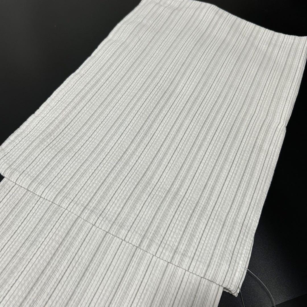 古典しじら織　浴衣　綿　粋な夏着物　縞柄　献上帯 半幅帯白　2点　0810①