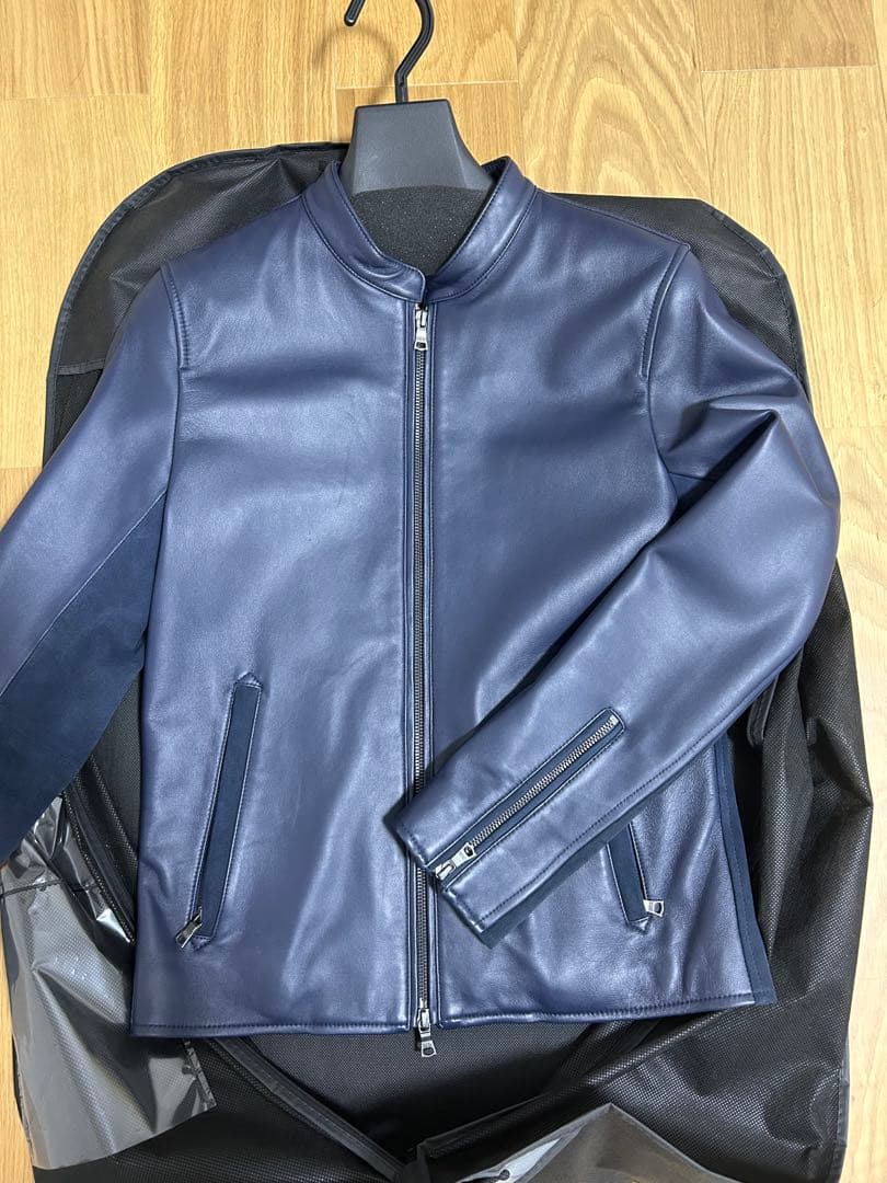 ★こんぶ★DUFFER INDIGO ネイビー レザーライダースジャケット