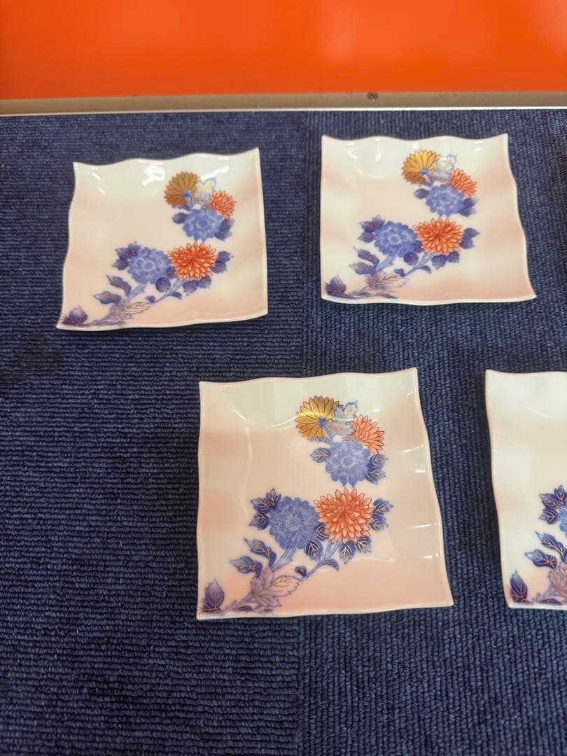 1705 深川製磁　百花菊　銘々皿揃　角皿　5客　未使用