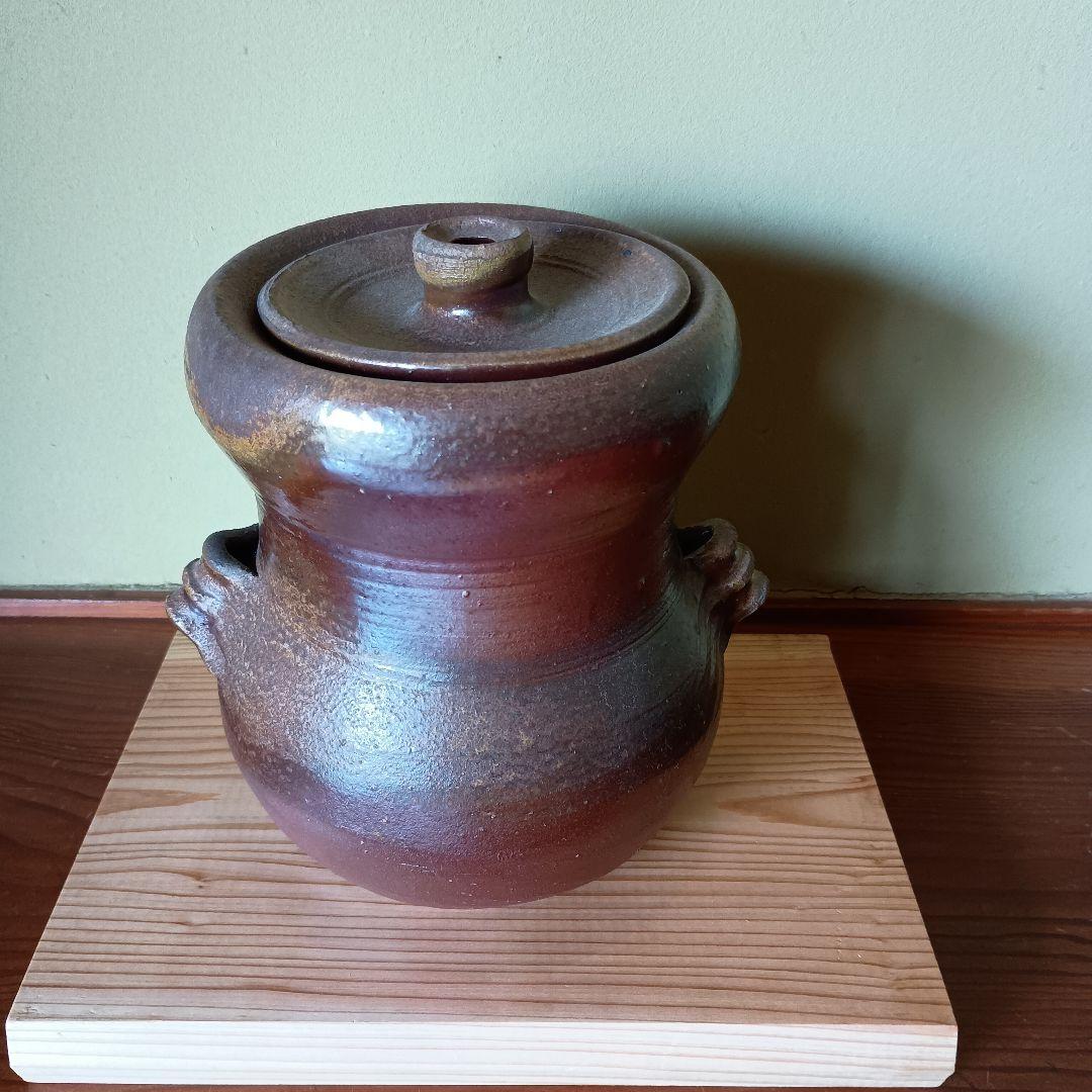 希少 人間国宝 藤原雄 作 備前　耳付水指　共箱　共布　手紙　晩年作