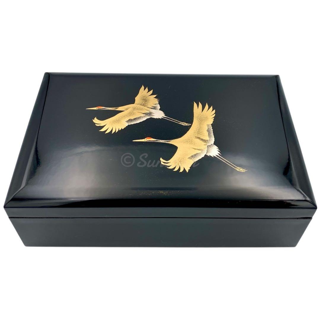 【未使用品】 山中漆器 翔鶴 オルゴール付き宝石箱 共箱付 アンティーク 骨董品