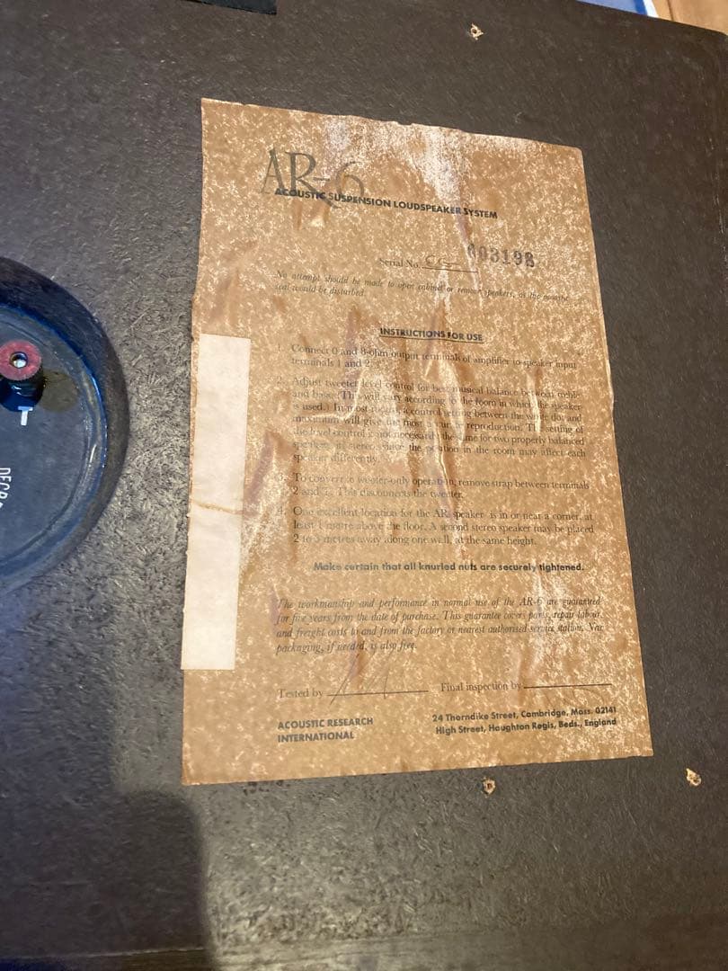 Acoustic Research AR-6 エンクロージャー