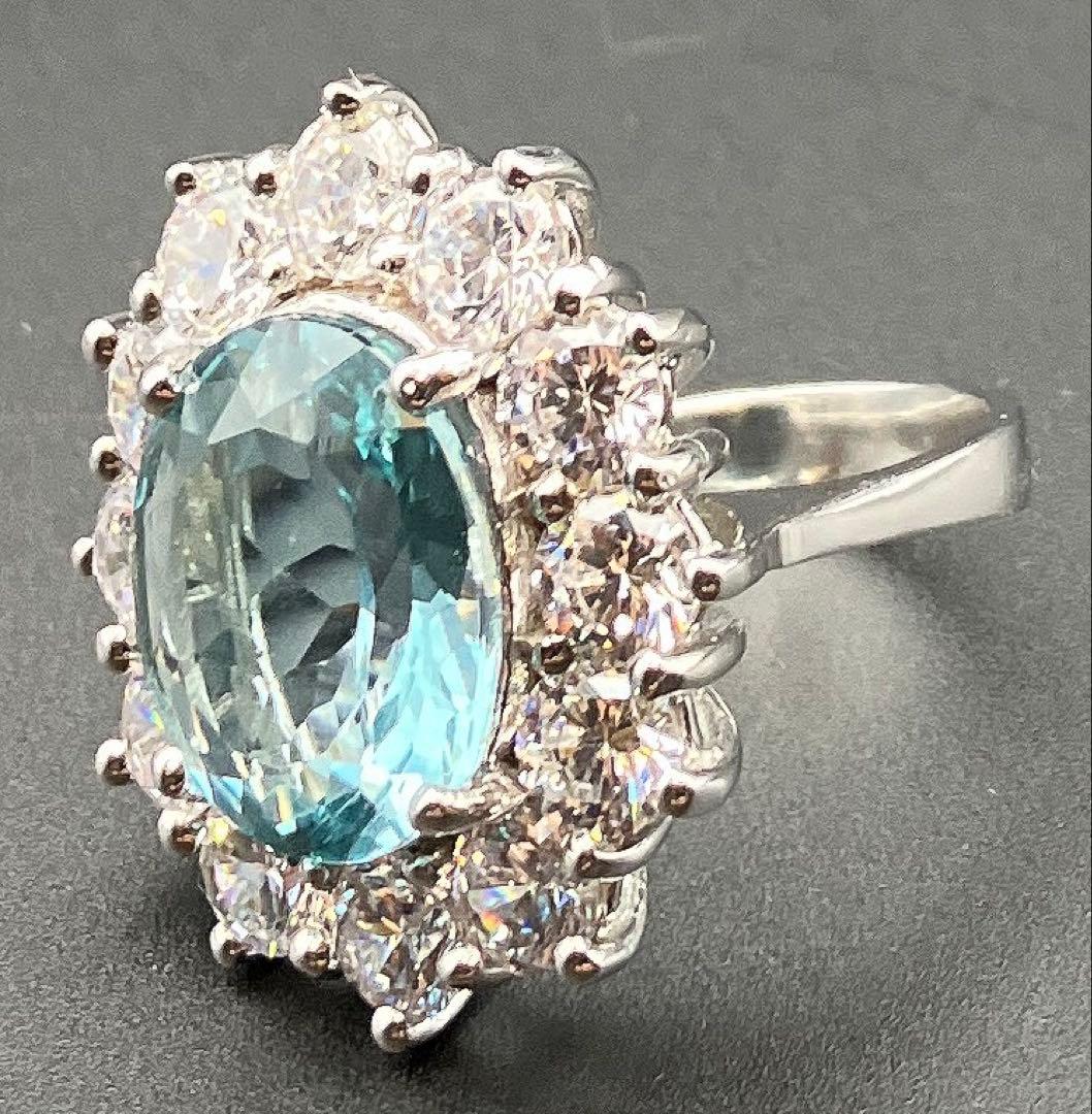 マーフィーブラジル産 天然アクアマ8.1CTホワイトサファイア925指輪