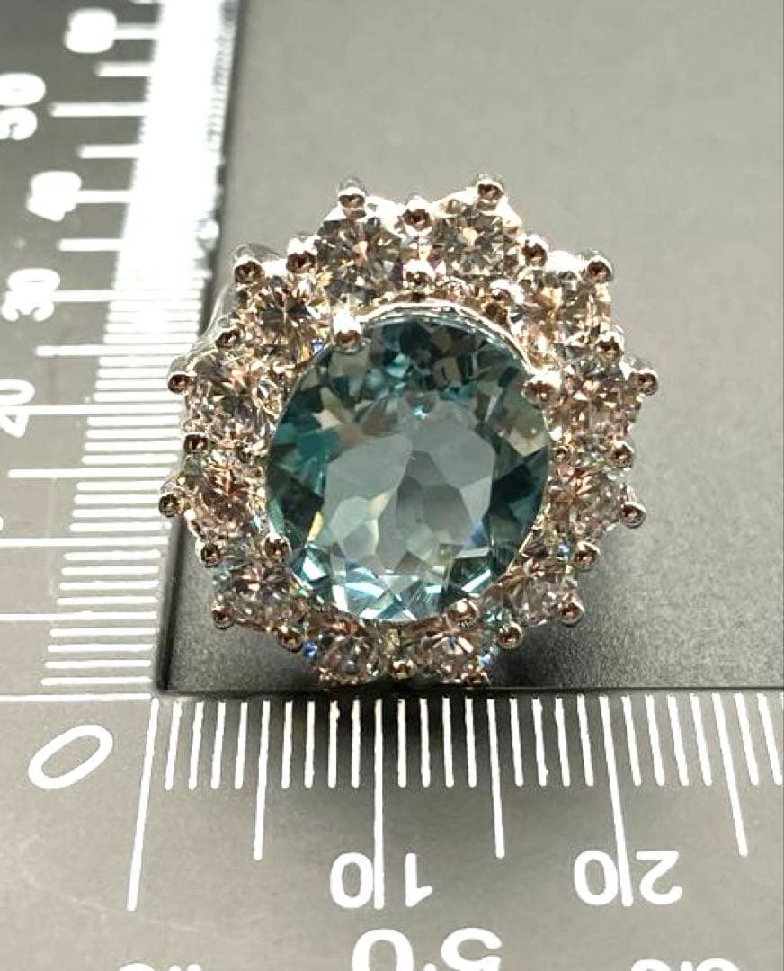 マーフィーブラジル産 天然アクアマ8.1CTホワイトサファイア925指輪