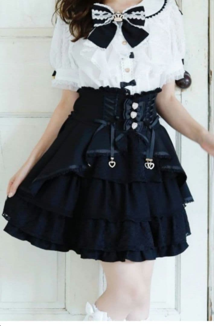 LIZLISA　フロントカシュクールスカート　ブラック　リズリサ