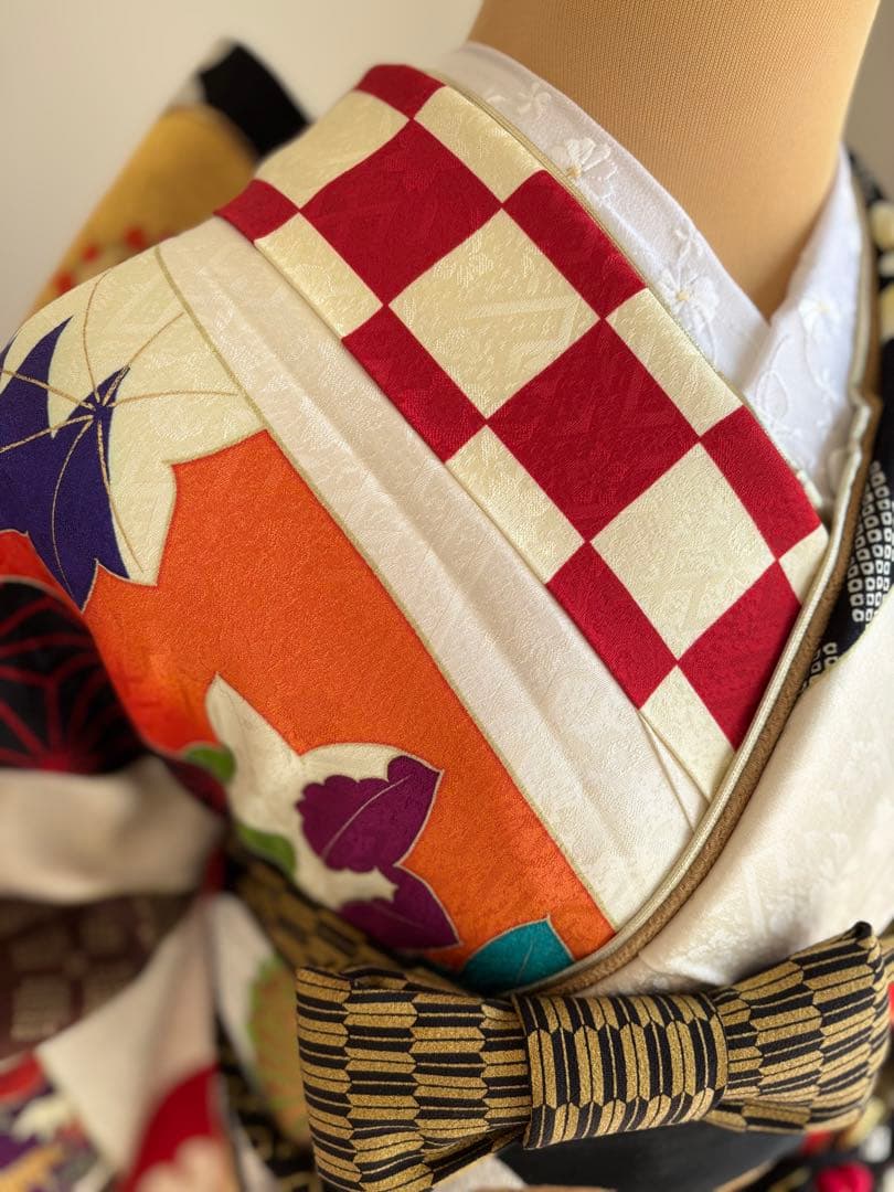 とあ⭐️振袖フルセット　正絹振袖　成人式　レトロ感　クリーニング済み