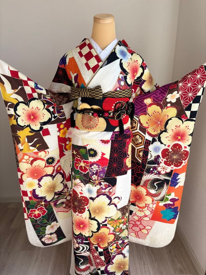 とあ⭐️振袖フルセット　正絹振袖　成人式　レトロ感　クリーニング済み