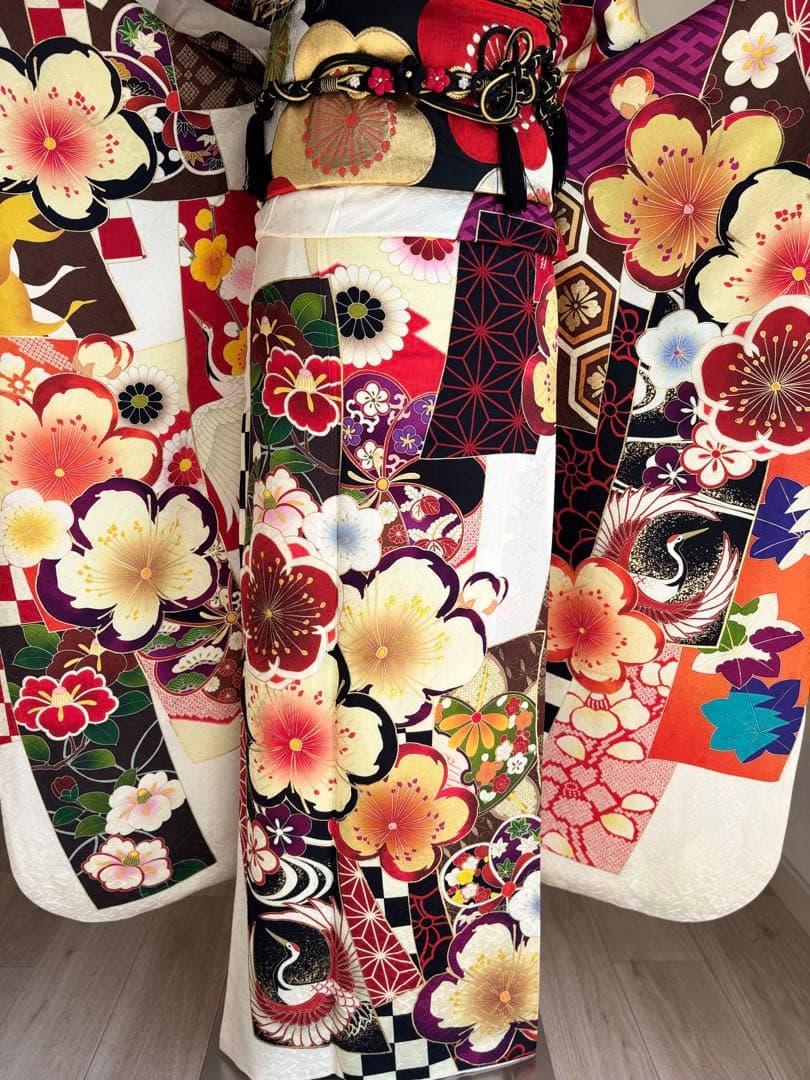 とあ⭐️振袖フルセット　正絹振袖　成人式　レトロ感　クリーニング済み