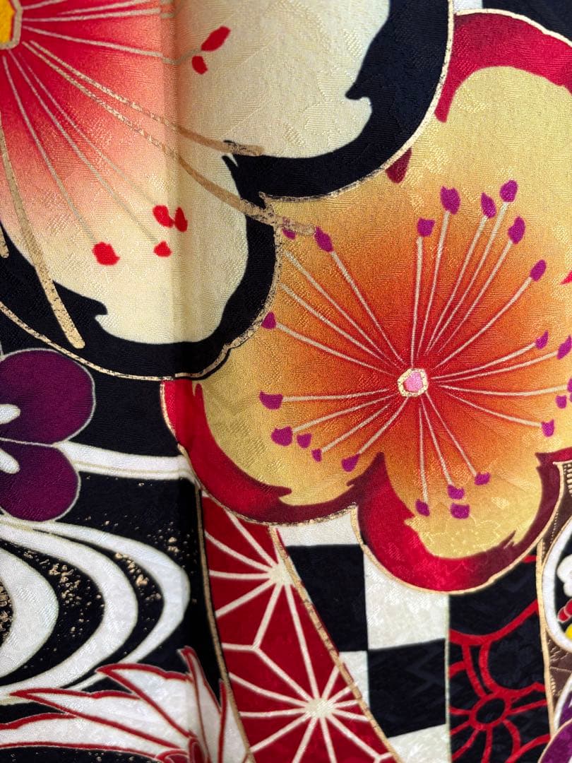 とあ⭐️振袖フルセット　正絹振袖　成人式　レトロ感　クリーニング済み