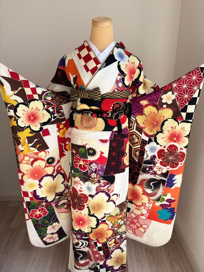 とあ⭐️振袖フルセット　正絹振袖　成人式　レトロ感　クリーニング済み