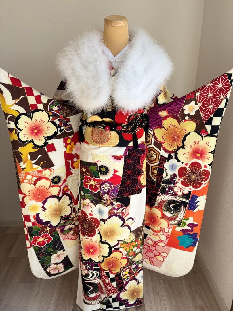 とあ⭐️振袖フルセット　正絹振袖　成人式　レトロ感　クリーニング済み