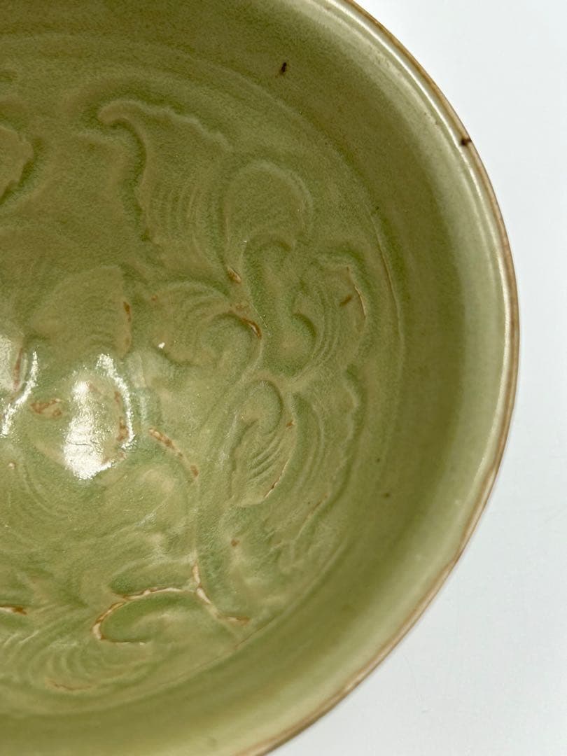 ★0051宋時代　耀州窯 青磁 刻花 斗笠碗 ★天目茶碗 茶道具 茶器 中国美術