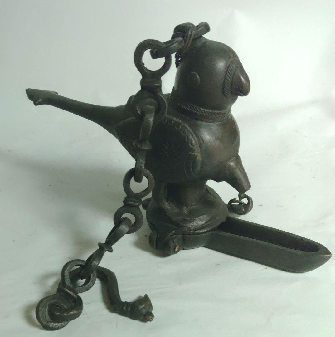 オイルランプ　鳥形　銅製　金属工芸　珍品　アンティーク　カ10