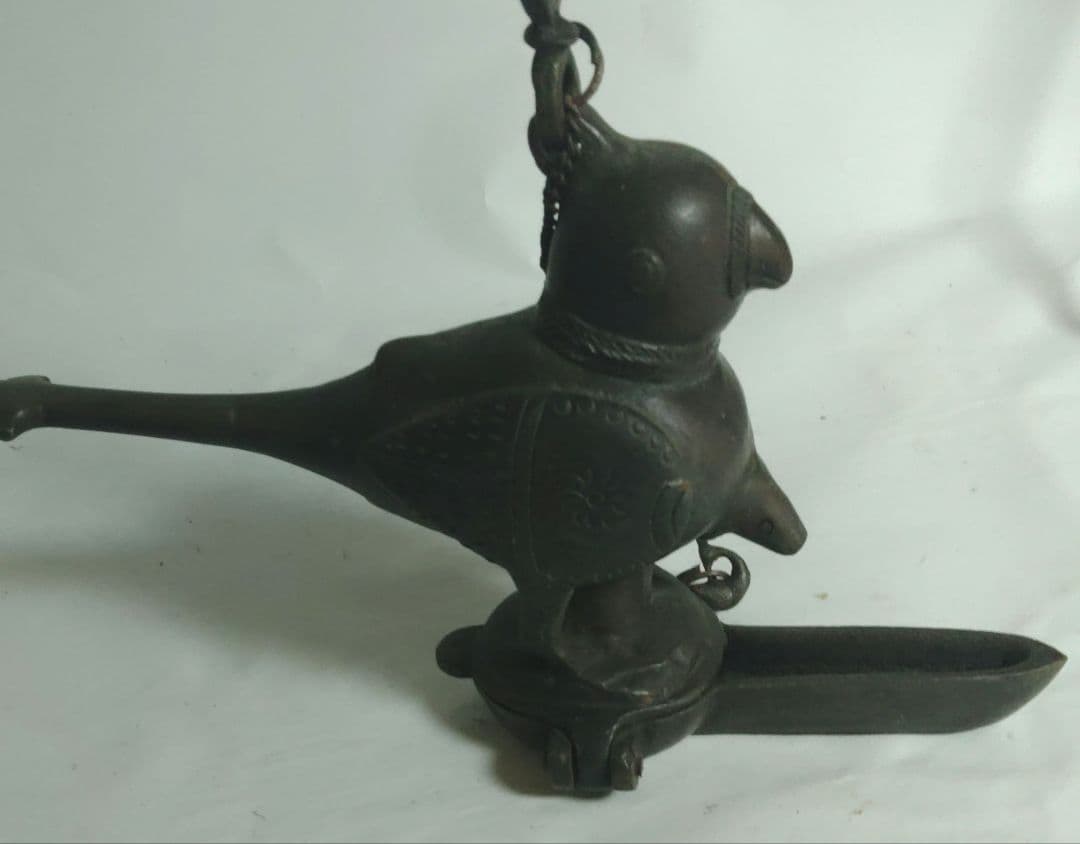 オイルランプ　鳥形　銅製　金属工芸　珍品　アンティーク　カ10
