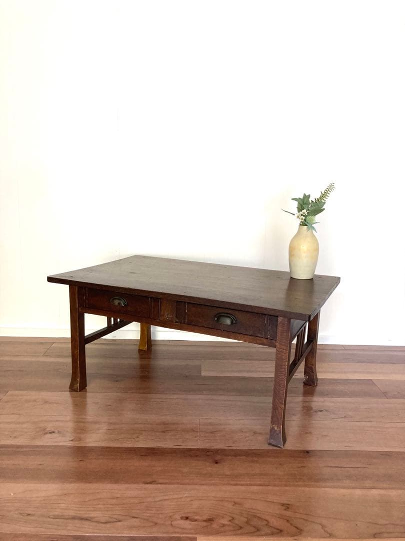 【メンテ済】アンティークの木製文机　ローテーブル　昭和レトロ　テレビ台