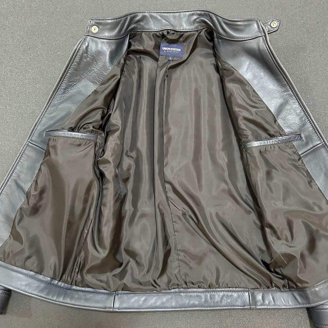 ユニオンステーション　シングルライダースジャケット　ラムレザー　L ネイビー