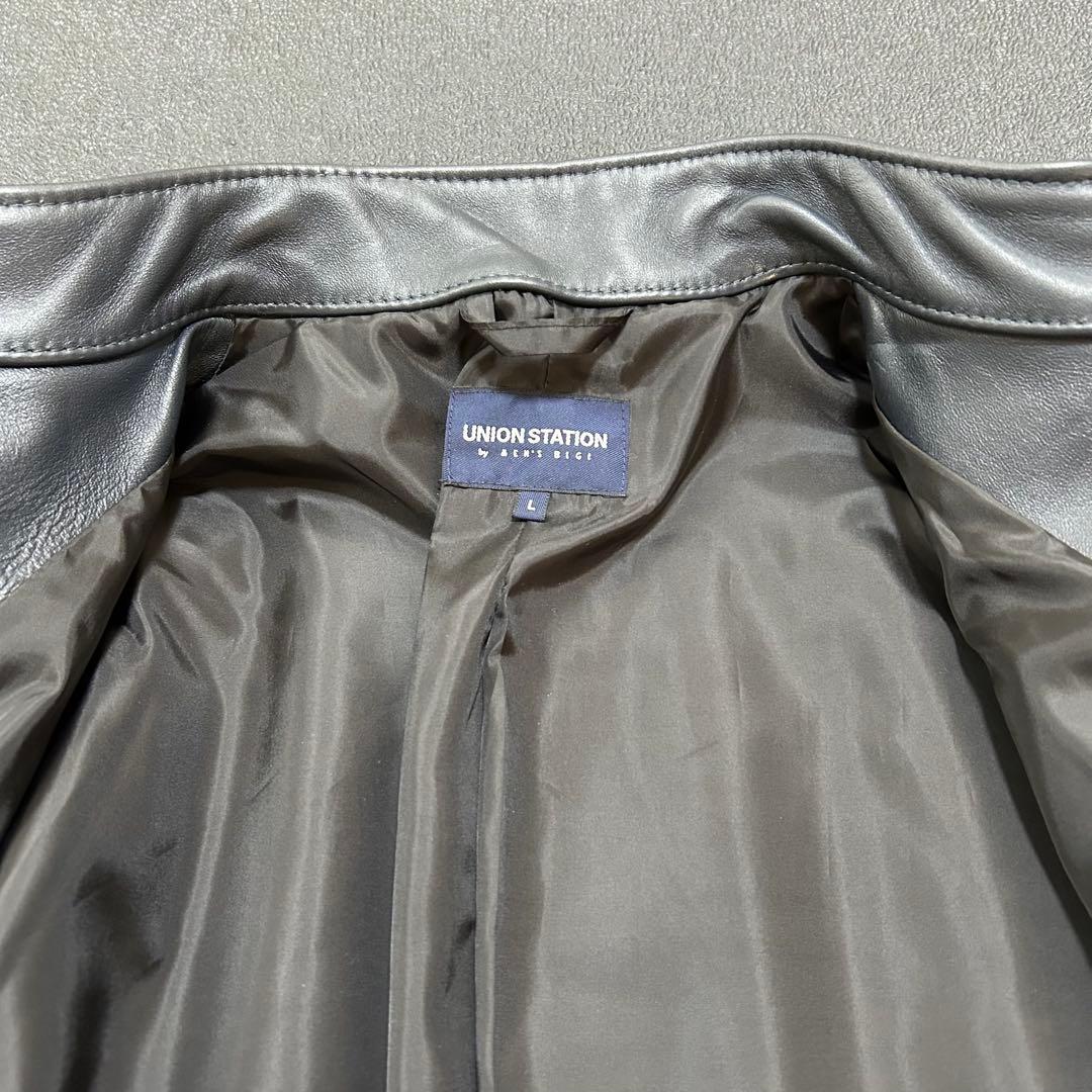 ユニオンステーション　シングルライダースジャケット　ラムレザー　L ネイビー