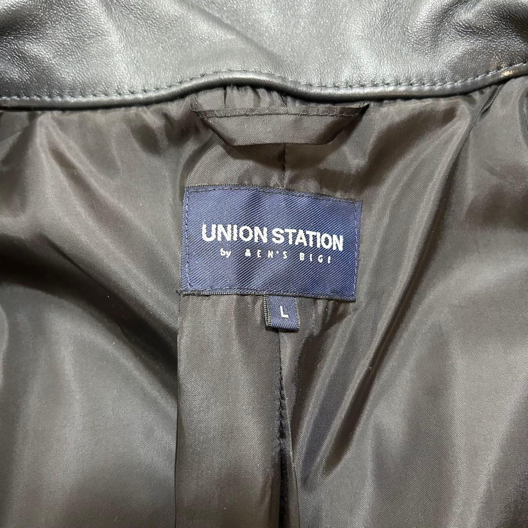 ユニオンステーション　シングルライダースジャケット　ラムレザー　L ネイビー