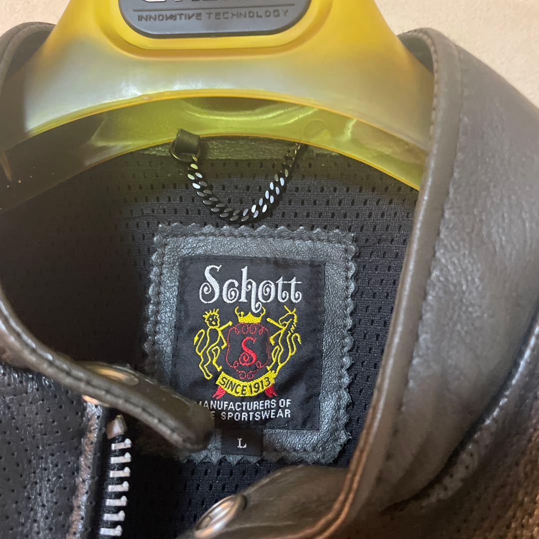 Schott ブラック レザー シングルライダースジャケット L