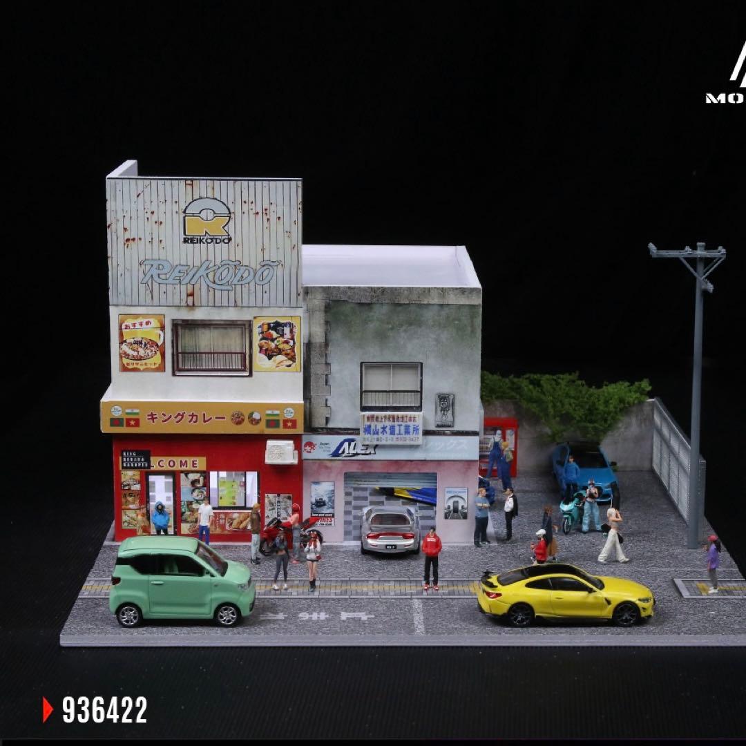 《最新入荷》1/64[日本のカレーレストラン建物]ジオラマ LED照明付き