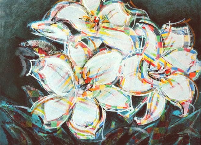 油絵 菅家令子 絵 絵画 インテリア 額付( 黒) F4-091316 花 ゆり