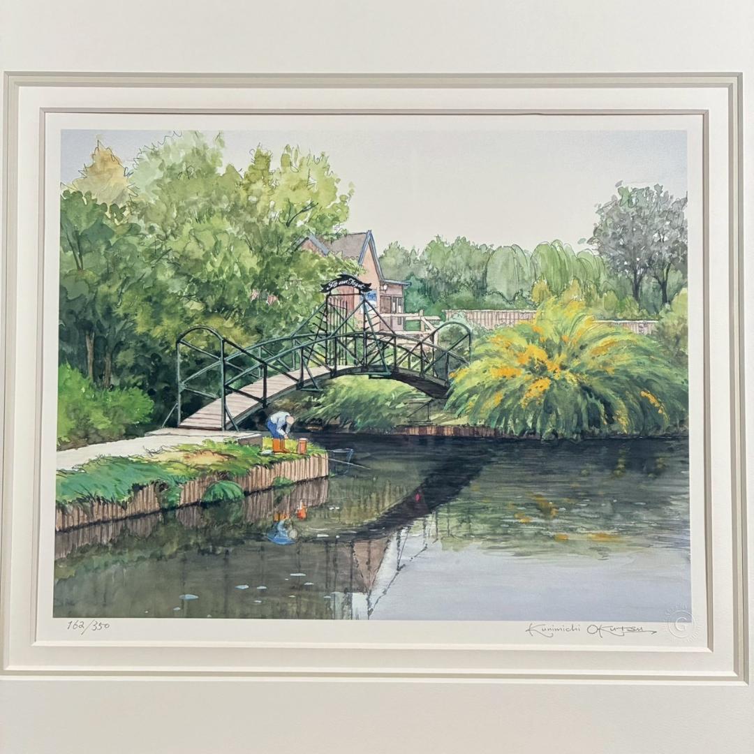 美品 奥津国道「クリークの小さな橋」ジクレー 直筆サイン入 作品保証書有 額装