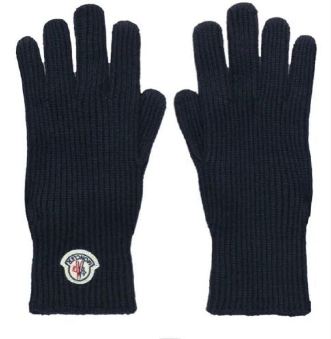 モンクレール☆上質ニット手袋！ユニセックスＭサイズ／ブラックロゴマーク付
