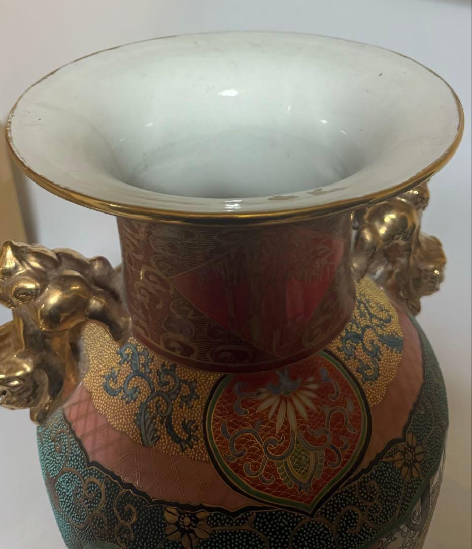 薩摩焼　金襴手花鳥文様　壺　約61cm