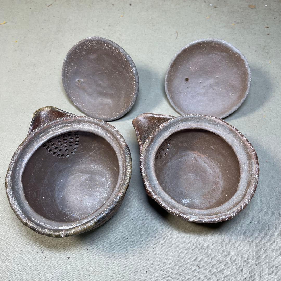 備前焼　備前手造り龍宝瓶　獅子宝瓶 在銘 ２点セット 煎茶器 急須 煎